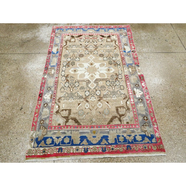 Galerie Shabab Collection Mid-Century Persian Folk Rug With Cerulean Blue, Grey, Pink, and White Tones For Sale - Image 4 of 10