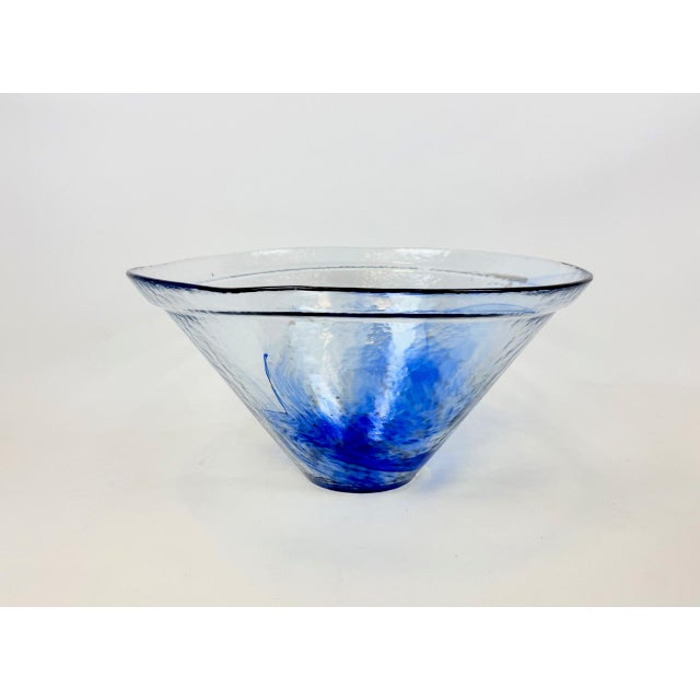 Mid-Century Modern Large Vintage Conical Blue Glass Centerpiece Bowl, 1980s For Sale - Image 3 of 15