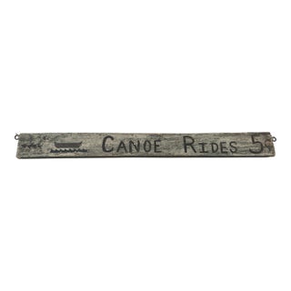1910–1925 Canoe Rides 5 Cents Wood Sign, 34”x3.5” For Sale