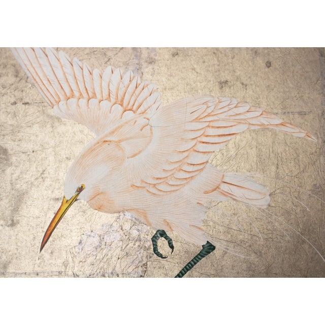 C. 1970s Japanese Style Screen "Egrets" on Silver Background For Sale - Image 12 of 18