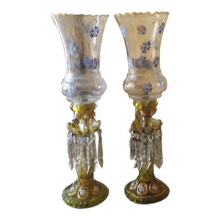 19thc Qajar Dynasty Cut Crystal Table Candle Holders by Baccarat France a - Pair For Sale