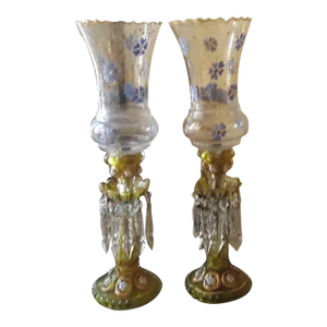 19thc Qajar Dynasty Cut Crystal Table Candle Holders by Baccarat France a - Pair