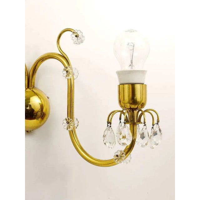 Large Viennese Brass & Crystal Wall Light by Lobmeyr, Austria, 1950s For Sale - Image 3 of 11