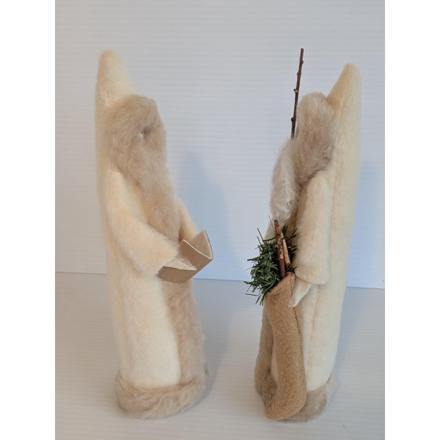Ivory Vintage Folk Art Felted Wool Santas Pair Handcrafted For Sale - Image 8 of 8