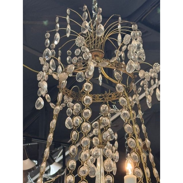 19th Century Late 19th C. Swedish Crystal and Gilt Brass Chandelier For Sale - Image 5 of 8