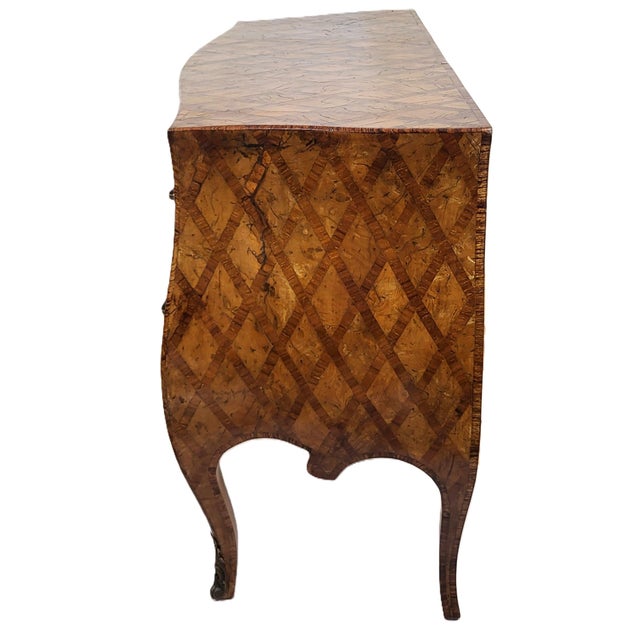 Vintage Italian 20th C Venetian Style Olivewood Parquetry Bombe Commode Chest For Sale In New York - Image 6 of 17