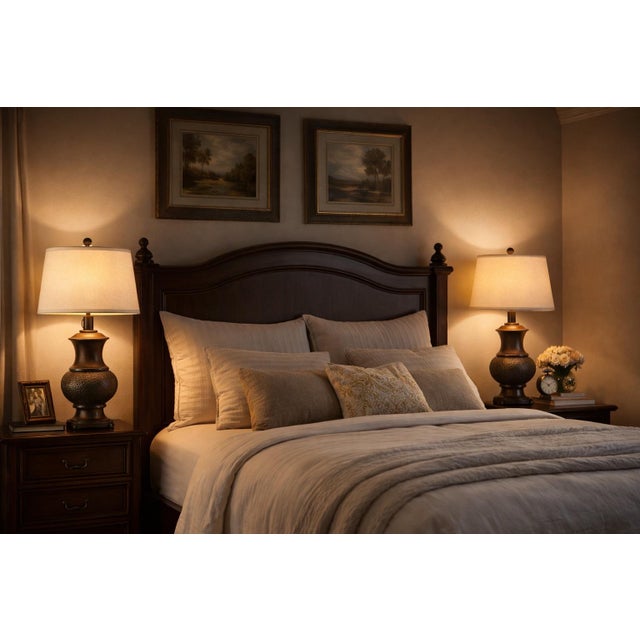 Metal Late 20th Century Sculptural Hammered Urn Table Lamps – Old World Bronze Finish, Linen Shades, 32” - a Pair For Sale - Image 7 of 7