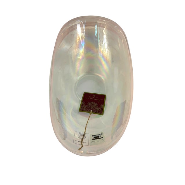 Art Nouveau Artistic Accents Iridescent White Swirl Art Glass Oval Bowl For Sale - Image 3 of 17