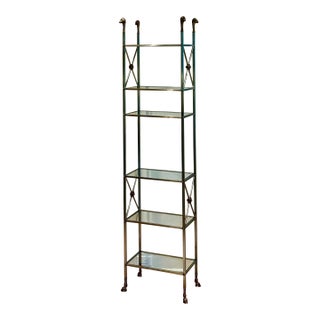 Mid Century Steel & Brass French Etagere, Maison Jansen Style For Sale