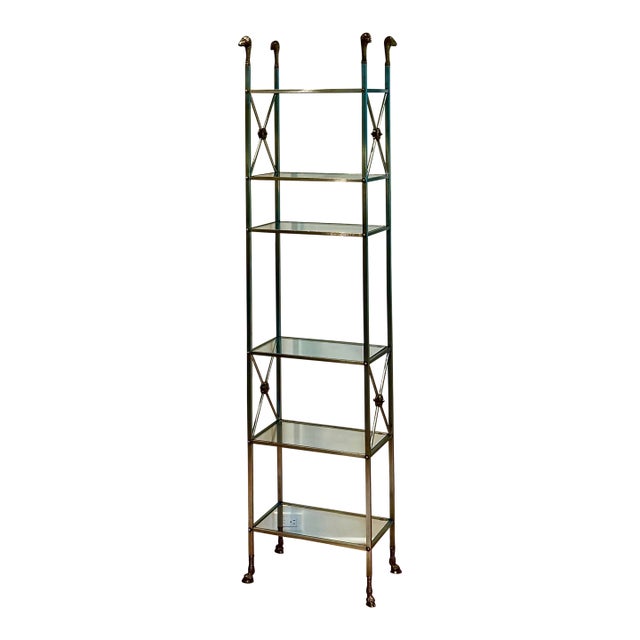 Mid Century Steel & Brass French Etagere, Maison Jansen Style For Sale