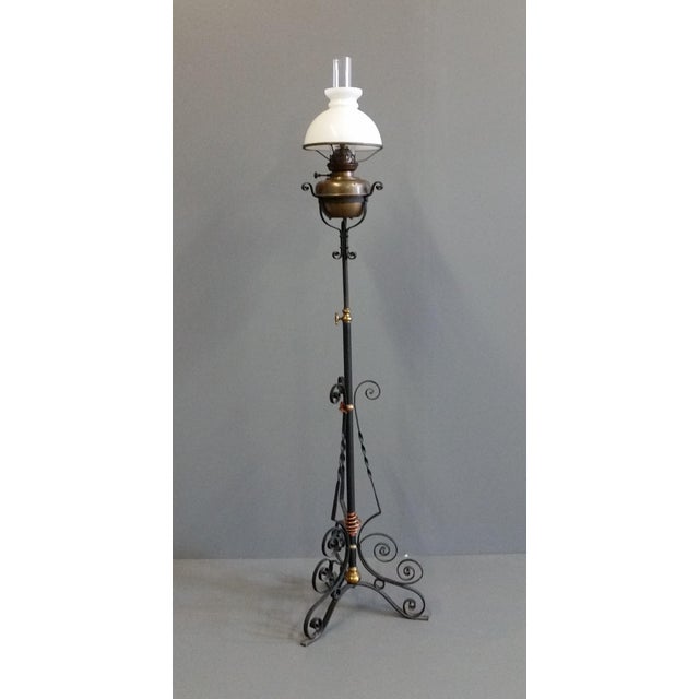 Antique Victorian Brass and Iron Floor Oil Lamp Chairish