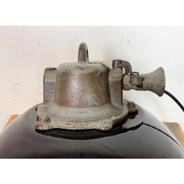 Black Enamel and Cast Iron Industrial Cage Pendant Light from Elektrosvit, 1960s For Sale - Image 13 of 18