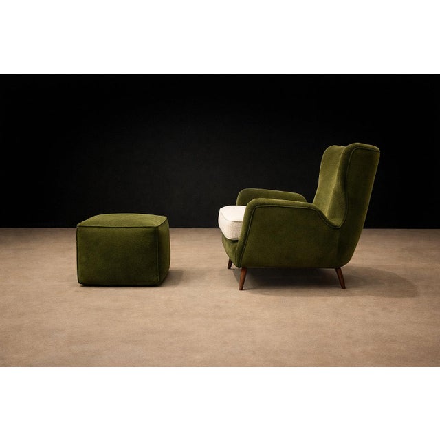 Carlo Hauner Armchairs with Pouf in Caviúna Wood, Mohair & Bouclé by Carlo Hauner, Brazil, 1950s — Lot 209D For Sale - Image 4 of 17