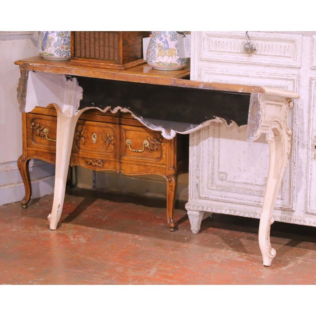 Cream Early 20th Century French Louis XV Painted Oak Wall Console Table For Sale - Image 8 of 8