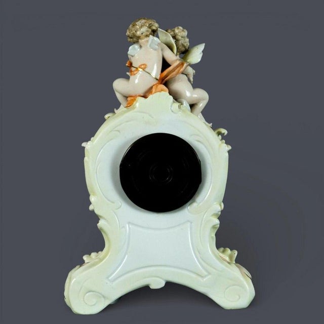 Ceramic Antique Porcelain Cherub Mantel Clock from Volkstedt, Germany, 1890 For Sale - Image 7 of 8