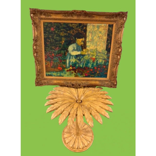 Donald Purdy (American, 1924 - 2016), oil on board figural painting depicting a female figure within a garden setting....