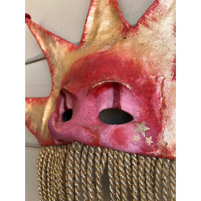 Textile Rare Venetian Baroque Style Handmade Paper Mache Gilded & Painted "Sole" Sun Mask For Sale - Image 7 of 13