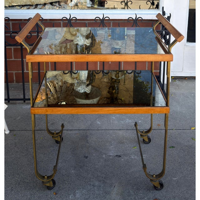 Brown 1970’s Italian Walnut & Venetian Mirrored Cocktail Cart Dry Bar For Sale - Image 8 of 8