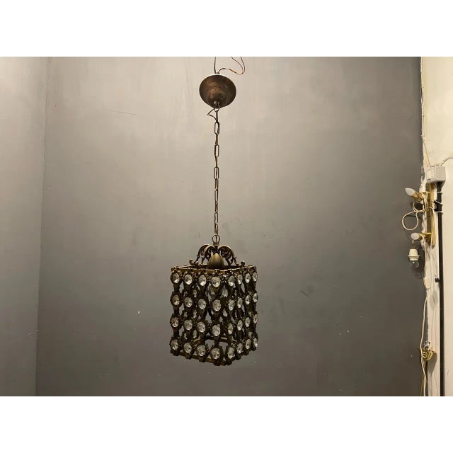 Vintage Bronze Crystal Light Pendant, 1950s For Sale - Image 3 of 8