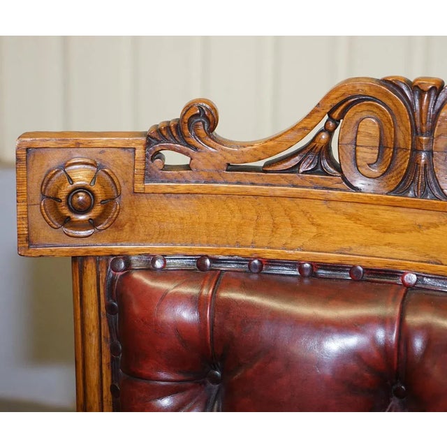 English Estate Oxblood Leather Throne Armchair, 1840s For Sale - Image 5 of 18