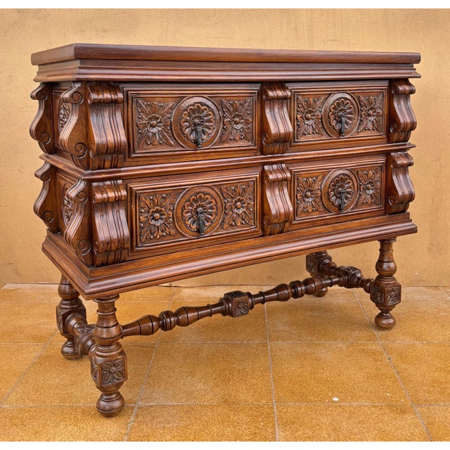 Spanish Baroque Style Carved Walnut Chest of Drawers, 1940s For Sale - Image 11 of 12