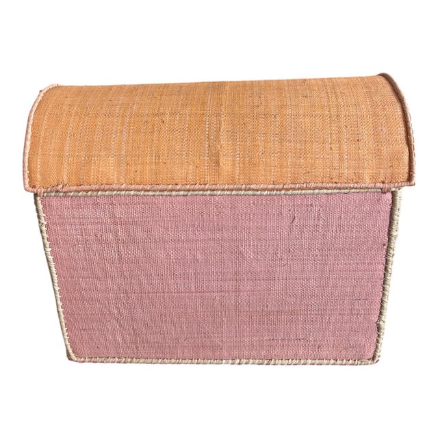 Whimsical Hand-Painted Woven Straw Toy Trunk For Sale - Image 4 of 8