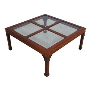 Kindel Chippendale Mahogany Glass Top Coffee Table For Sale