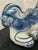 Wood Vintage Chinese Chinoiserie Blue & White Porcelain Foo Dog Guardian Lion on Wood Stand For Sale - Image 7 of 12