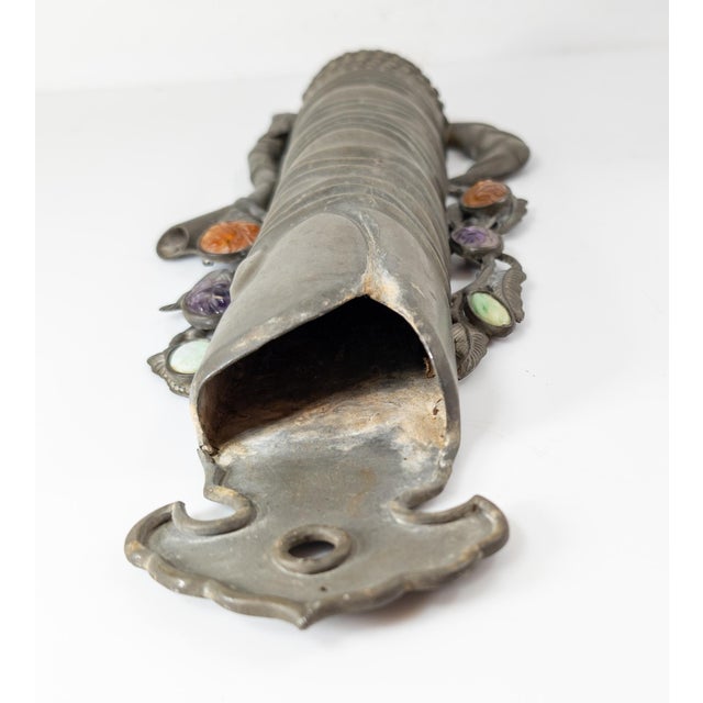 19th Century Chinese Pewter Bamboo Form Wall Pocket Vase For Sale - Image 9 of 12