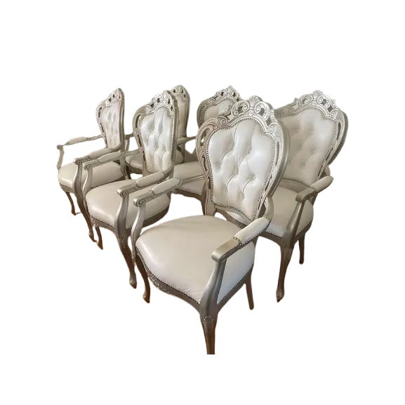 White Leather Baroque Rococo Style Dining Arm Chairs - Set of 6 For Sale - Image 12 of 12