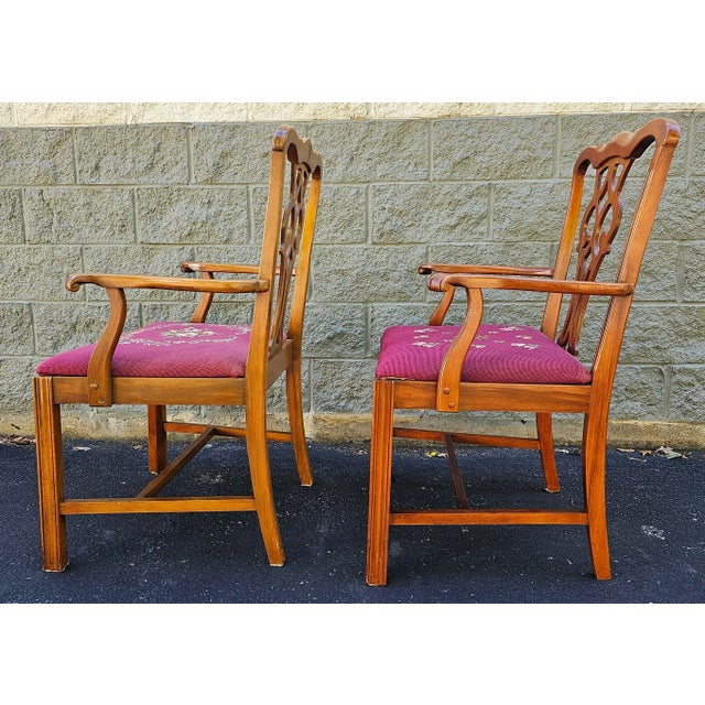 Statesville Chair Company Statesville Chair Mid-Century Chippendale Mahogany Needlepoint Upholstered ArmChairs, Pair For Sale - Image 4 of 10