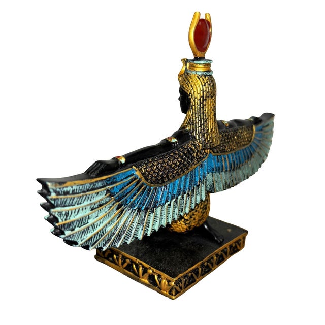 1990s 1990s Hand Painted Resin Egyptian Goddess Tabletop Sculpture of Winged Deity Isis For Sale - Image 5 of 9