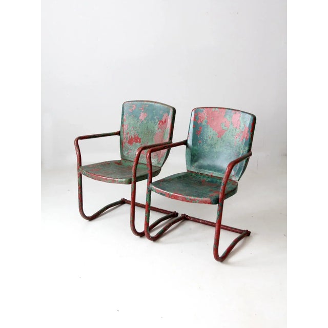 Mid-Century Modern Mid-Century Metal Patio Chairs - A Pair For Sale - Image 3 of 11