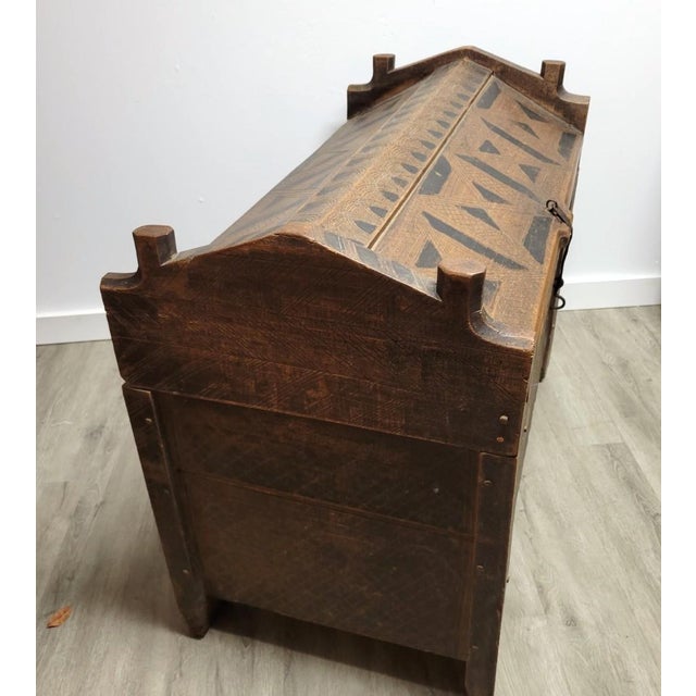 Mid-19th Century Carpathian Folk Art Dowry Chest With Peaked Lid For Sale - Image 4 of 12