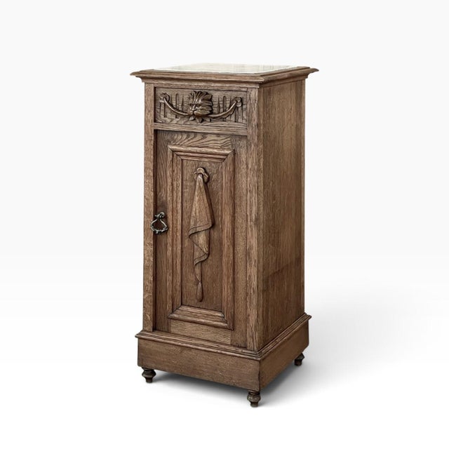 Rustic Antique Neoclassical Marble Top Nightstand ~ Pedestal For Sale - Image 18 of 18