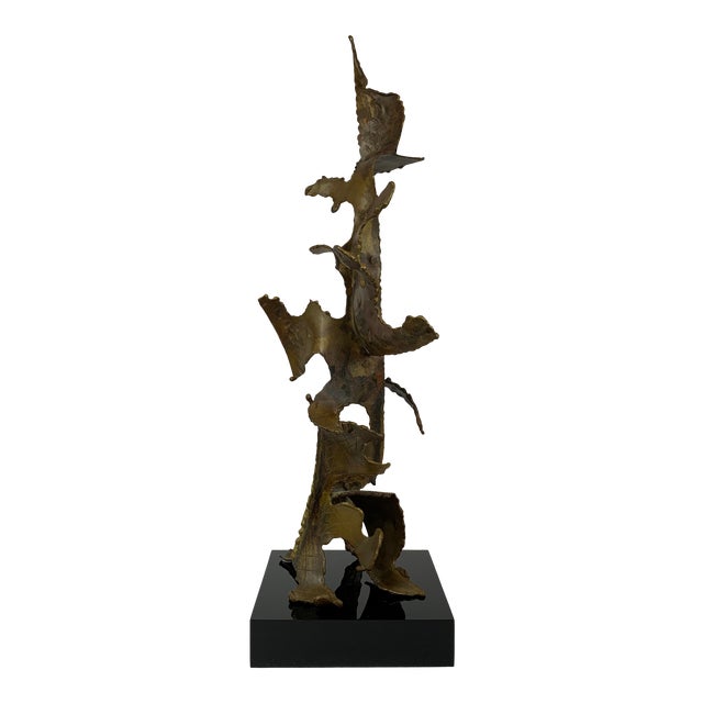1966 Brutalist Sculpture on Black Lucite Signed George Kafka For Sale