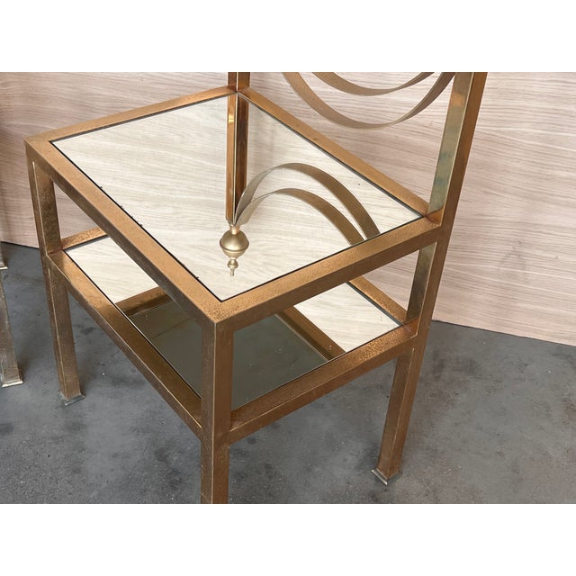 Pair of Midcentury Italian Bronze and Glass With Nightstands With Crest For Sale - Image 6 of 6