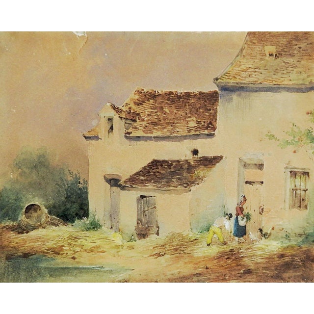 Early 19th Century Miniature Rustic Watercolor Painting For Sale