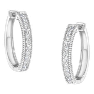 10KT White Gold Diamond Hoop Earrings, A Pair For Sale