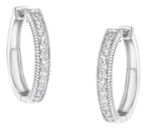 10KT White Gold Diamond Hoop Earrings, A Pair