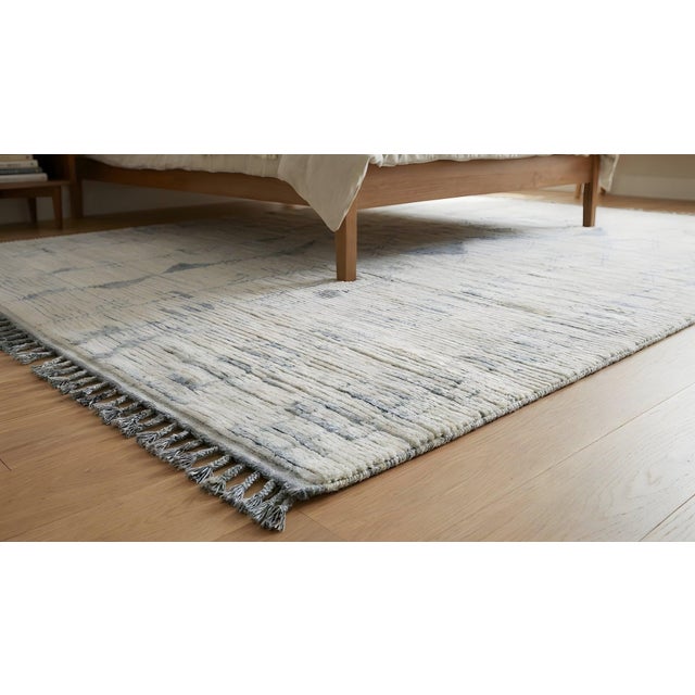 6x9 Ivory Hand-Knotted Wool Linear Motifs Tribal Modern Carpet Rug For Sale - Image 9 of 12