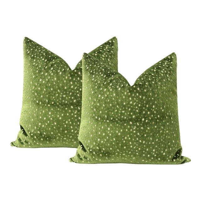 22" Olive Antelope Cut Velvet Pillows - a Pair For Sale