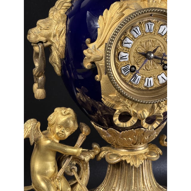 Antique Napoleon III Mantel Clock in Bleu De Sèvres Porcelain and Chased Ormolu, 1865 For Sale - Image 5 of 17