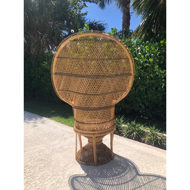 1970s Vintage Mid-Century Woven Rattan Peacock Chair For Sale - Image 4 of 11