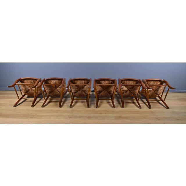 Vintage Cherrywood Straw Chairs, 1950s, Set of 6 For Sale - Image 16 of 18