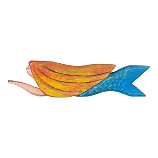 Vintage Hand-Carved Coastal Folk Art Mermaid Wall Sculpture For Sale