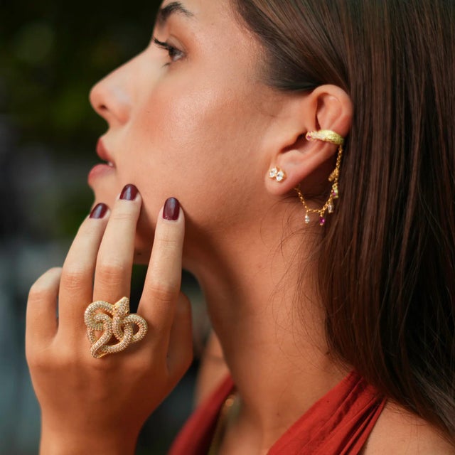 Majestic Diamond Snake Chunky Adjustable Ring, Size 4 For Sale In Miami - Image 6 of 9