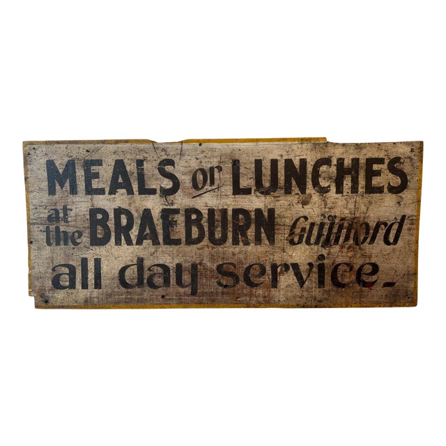 Antique Braeburn Hotel Guilford Maine Painted Wooden Roadside Advertising Sign, C. 1920-1935 For Sale