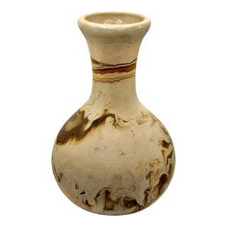 Vintage Nemadji Pottery Vase – Marbled Swirl Earth-Toned Studio Ceramic For Sale
