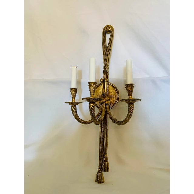 Late 20th Century 3 Light Brass Empire Sconce Made in Spain From the Foundry l.A. For Sale - Image 13 of 13